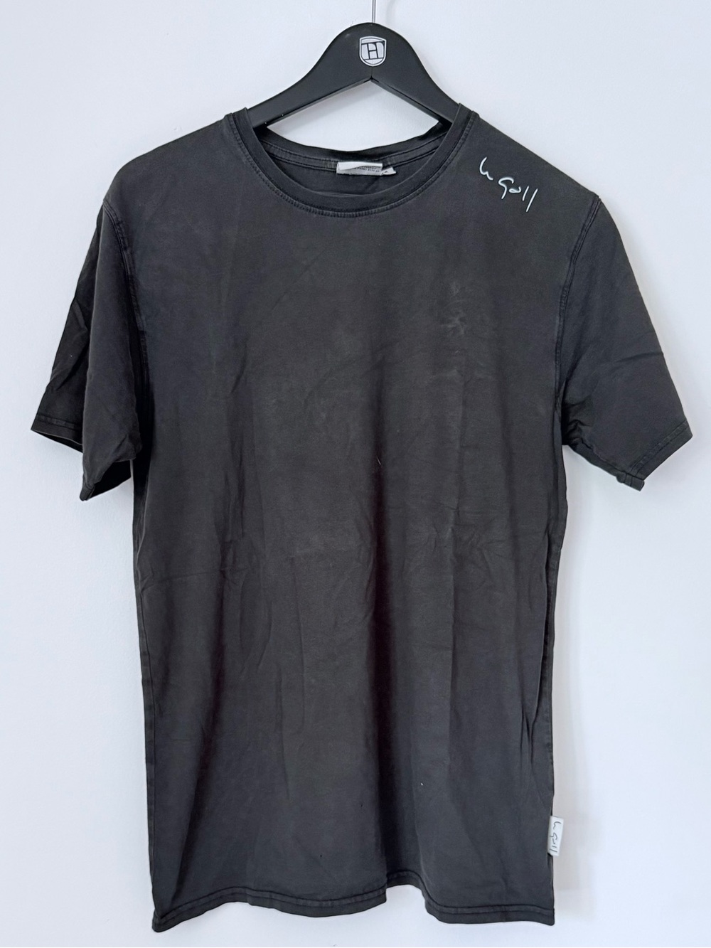 Black Crew Tee with Script at the Shoulder